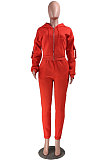 Casual Sporty Pure Color Zipper Hooded Fleece Two-Piece RZ1038