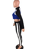 Casual Spliced Contrast Color Long Sleeve Zipper Sets Club Suit YR8007