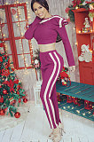Casual Polyester Long Sleeve Spliced Stripe Pants Sets YR8003