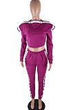 Casual Polyester Long Sleeve Spliced Stripe Pants Sets YR8003