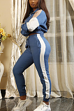 Casual Sporty Patchwork Long Sleeve Mid Waist Capris Pants Sets ORY5172