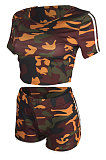 Casual Shorts Casual Short Sleeve Camo Sporty Sets Two-Piece YR8008