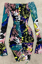 Sexy Net Yarn Printing High Waist Package ButtocksTie Dye Knotted Strap Ruffle  Fashionable Dress YS408