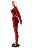 Fashion Casual Pure Color Draw String Long Sleeve Long Pants Two-Piece  RZ1034