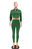 Casual Fashion Pure Color Seven Minutes Of Sleeve Long Pants Two-Piece YR8011