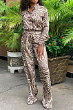 Casual Elegant Zebra Stripe Long Sleeve Lapel Neck Tee Jumpsuit HYY8011