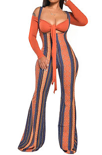Sexy Solid Tied Top Geometric Print High Waist Strappy Pants GLS8040