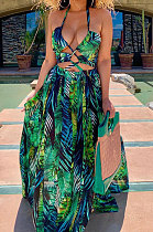 Euramerican Digital Printing Halter Neck Split Women Dress ZS0271
