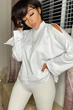 Pure Colo Collar Long Sleeve Off Shoulder Hoodie  AWL5813