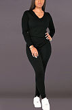 Casual Modest Simplee Long Sleeve V Neck Long Pants Sets D8389