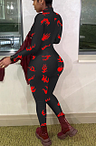 Sexy Pop Art Print Long Sleeve Round Neck Bodycon Jumpsuit HYY8020