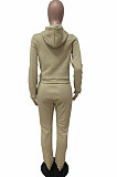 Casual Polyester Long Sleeve Pure Color Hooded Fleece Two-Piece  LD9035