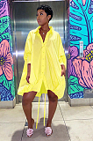 Rope-tied Hem Solid Color Loose Blouse Shirt Dress YMT6165