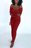 Modest Sexy Simplee Long Sleeve Deep V Neck Self Belted Pants Sets ALS221