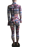 Casual Tie Dye Pop Art Print Long Sleeve Tee Top Capris Pants Sets HYY8004