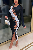 Night Out Boho Sexy Long Sleeve Self Belted Hollow Out Long Dress ZS0354