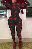 Sexy Pop Art Print Long Sleeve Round Neck Bodycon Jumpsuit HYY8020