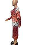 Modest Luxe Sexy Leopard Long Sleeve Round Neck Long Dress YY5222