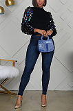 Casual Modest Sequins Long Sleeve Round Neck Tee Top PU8306
