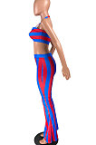 Casual Polyester Candy Color Strapless Flare Leg Pants Stripe Sets YR8021