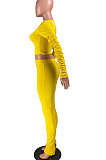 Pure Color Open Fork Ruffle Long Sleeve  Long Pants Two-Piece YR8043