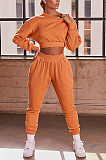 Casual Simplee Long Sleeve Round Neck Crop Top Sweat Pants Sets LML182
