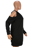 Casual Simplee Long Sleeve Off Shoulder Hoodie Midi Dress PU8164