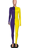 Color Matching Long Sleeve Sleeve Finger Zipper Jumpsuits YR8032