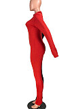 Color Matching Long Sleeve Sleeve Finger Zipper Jumpsuits YR8032