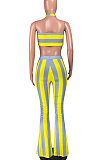 Casual Polyester Candy Color Strapless Flare Leg Pants Stripe Sets YR8021