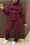 Casual Sporty Letter Long Sleeve Knotted Strap Hoodie Long Pants Sets WM920
