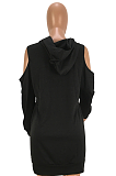 Casual Simplee Long Sleeve Off Shoulder Hoodie Midi Dress PU8164