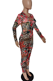 Casual Floral Long Sleeve Round Neck Bodycon Jumpsuit LJJ6020