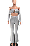 Sexy Crop Navel Loudspeaker Long Pants Pure Color Womenswear Two-Piece YR8046