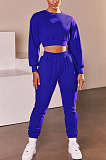 Casual Simplee Long Sleeve Round Neck Crop Top Sweat Pants Sets LML182