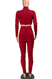Fasion Sexy Sets Autumn Winter Pure Color Long Sleeve Ruffle Pants Two-Piece YR8049