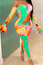 Sexy Polyester Off Shoulder Digital Printing Jumpsuits YR8038
