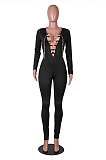 Sexy Simplee Long Sleeve Scoop Neck Self Belted Bodycon Jumpsuit MA6617