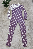 Casual Polyester Pop Art Print Long Sleeve Unitard Jumpsuit YZ2280