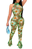 Tight Sexy Perspectivity Polyester Mesh Printing Halterneck Jumpsuits  CCY8560