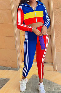 Casual Polyester Long Sleeve Geometric Graphic Color Matching Sporty Sets  ATE5207