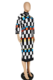 Casual Polyester Colorblock Half Sleeve Round Neck Long Dress E8527
