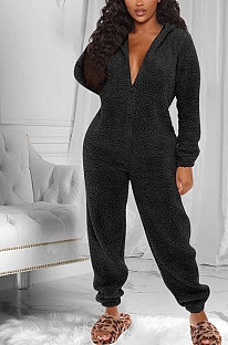 Casual Simplee Tweed Long Sleeve Hoodie Casual Jumpsuit QQM4133