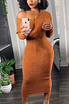 Casual Modest Sexy Long Sleeve Off Shoulder Long Dress ED8309