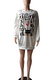 Round Neck Loose Casual  Printing Fashion Fleece T-Shirt Long Skirt XMY007