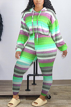 Casual Sporty Striped Long Sleeve Hoodie Long Pants Sets HHM6351