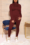 Sporty Long Sleeve Round Neck Straight Leg Pants Sets WY6709