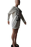 Round Neck Loose Casual  Printing Fashion Fleece T-Shirt Long Skirt XMY007