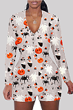 Casual Simplee Cartoon Graphic Long Sleeve Deep V Neck Bodycon Jumpsuit SDD9447