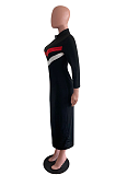 Casual Sporty Long Sleeve Deep V Neck Long Dress OMM1162
